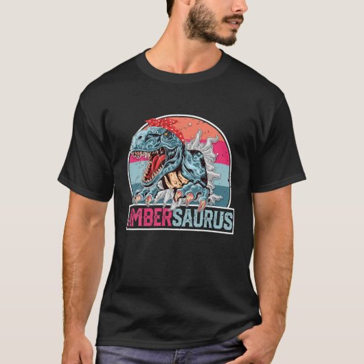 Amber Saurus Funny Personalized Dinosaur T Rex Nam T-shirt (Voorkant)