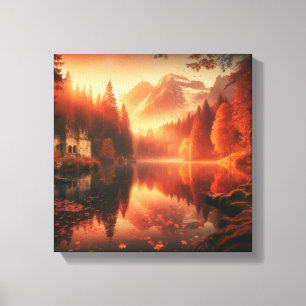 Amber schemering boven betoverd Alpenmeer Canvas Afdruk
