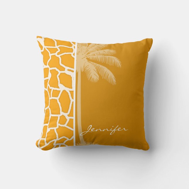 Amber Sinaasappel Giraffe Animal Print; Palm Kussen (Voorkant)