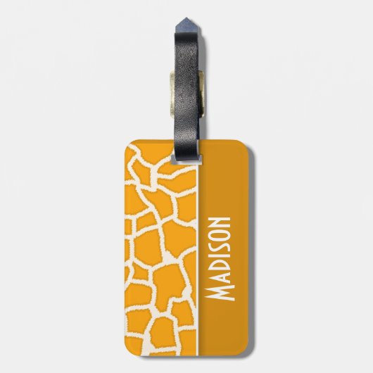 Amber Sinaasappel Giraffe Print; Gepersonaliseerd Bagagelabel (Achterkant verticaal)