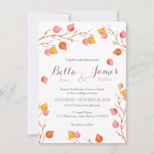 Amber Sky Autumn Leafs Fall Wedding Invitations Kaart (Voorkant)