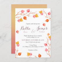 Amber Sky Autumn Leafs Fall Wedding Invitations