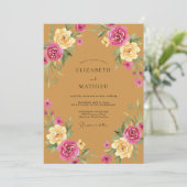 Amber Stof Roze Bloesem Bruiloft Kaart (Staand voorkant)