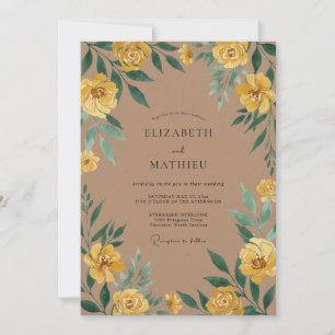 Amber Taupe Ranunculus Eucalyptus Bruiloft Kaart