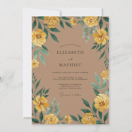 Amber Taupe Ranunculus Eucalyptus Bruiloft Kaart (Voorkant)