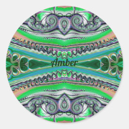 AMBER ~  tinten Groen Blauw Roze Fractal ~ Ronde Sticker