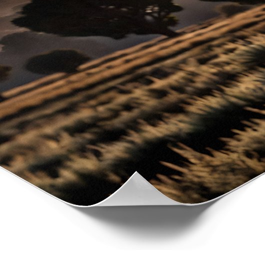 Amber-Toned surrealistisch landschap met volle maa Poster (Hoek)