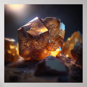Amber Topaz Geïnspireerde Kristal met Gouden Licht Poster