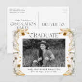 Amber Waterverf Crystal Photo Graduparty Uitnodiging Briefkaart (Voorkant / Achterkant)