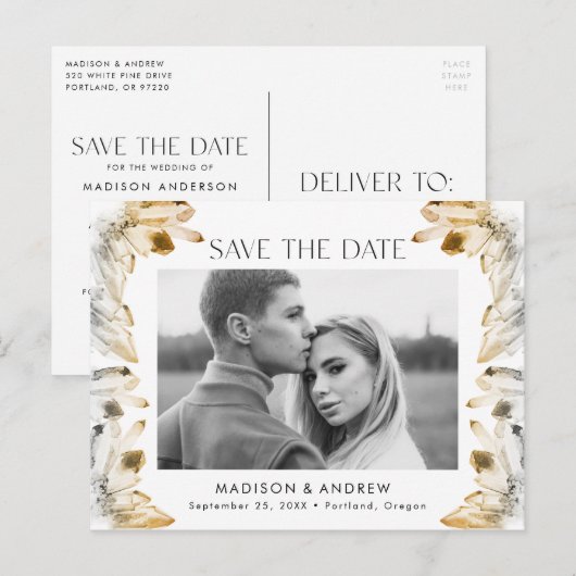 Amber Waterverf Crystal Photo Save the Date Aankondigingskaart (Voorkant / Achterkant)