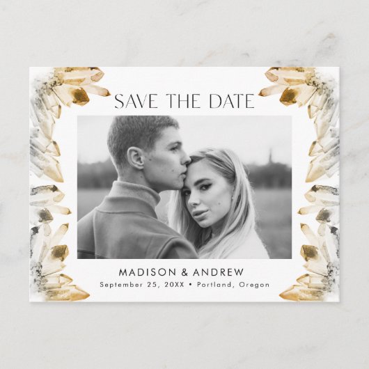 Amber Waterverf Crystal Photo Save the Date Aankondigingskaart (Voorkant)