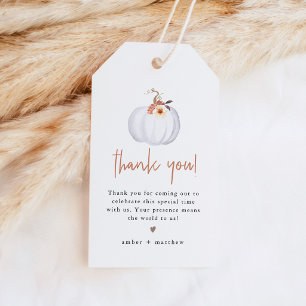 AMBER Witte Pompoen Mooie Oranje Herfst Bloem Cadeaulabel