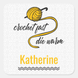 Amber Yellow Crochet Fast, Die Warm Vierkante Sticker