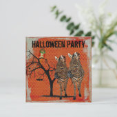 Amber Zebras & Roos Owl Halloween Invitation Kaart (Staand voorkant)