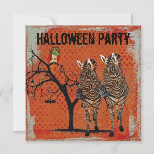 Amber Zebras & Roos Owl Halloween Invitation Kaart (Voorkant)