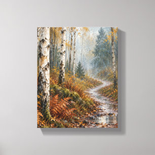 Amberberkenbos na regen Herfstlandschap op canvas Afdruk
