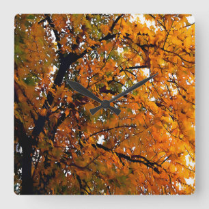 Ambergelooide bladeren van Herfst Vierkante Klok