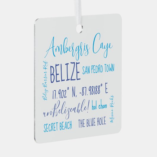 Ambergris Caye Belize Ornament van metaal (Voorkant Rechts)