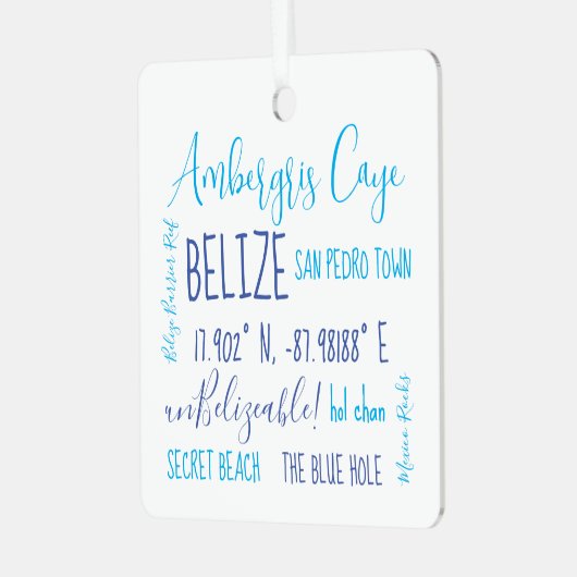 Ambergris Caye Belize Ornament van metaal (Voorkant links)