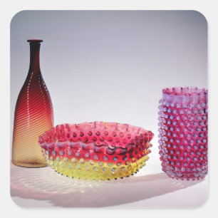 Amberina fles, New England Glass Company, 1885 Vierkante Sticker