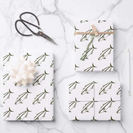 Amberjack in Leger Groen op Wit in Groot Inpakpapier Vel (Voorkant)