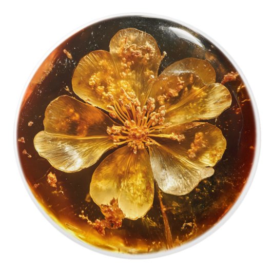 Amberkleurig bloempatroon keramische knop (Voorkant)