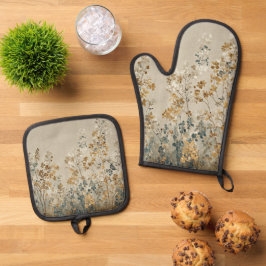 Amberweide bloemstuk ovenwant & pannenlap set