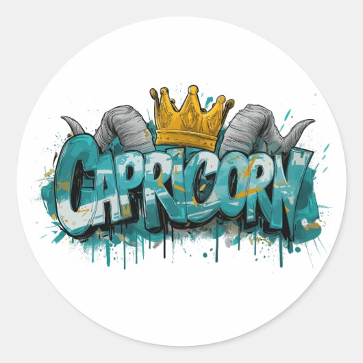 Ambitieuze Capricorn Zodiac Graffiti Airbrush Ronde Sticker (Voorkant)