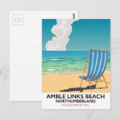 Amble Links Beach Northumberland Reisposter Briefkaart (Voorkant / Achterkant)