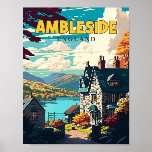Ambleside Engeland vintage reisillustratie Poster (Voorkant)