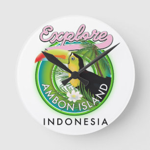 Ambon Eiland Indonesië reis logo Houten Wand Kunst Ronde Klok
