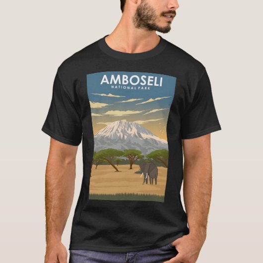 Amboseli Nationaal Park Afrika Travel Poster T-shirt (Voorkant)
