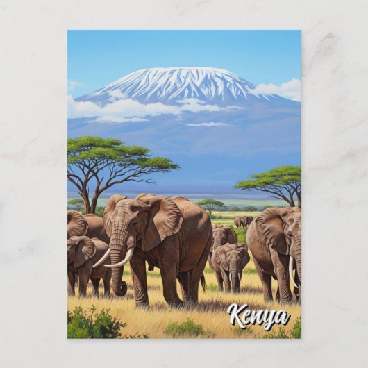 Amboseli Nationaal Park Kenia Olifanten Briefkaart (Voorkant)