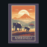 Amboseli National Park Kenia Travel Art Vintage Briefkaart<br><div class="desc">Amboseli vectorkunstontwerp. Het staat bekend om zijn grote olifantenkuddes en uitzichten van de immense berg Kilimanjaro,  over de grens in Tanzania.</div>