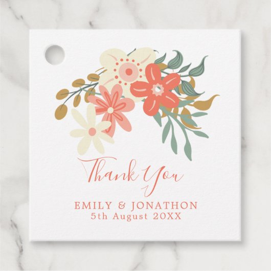 Ambrose Koraal Bloemen Namen bericht bruiloft Bedankjes Labels (Voorkant)