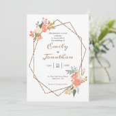 Ambrose Koraal Bloemig Geometrisch Frame Bruiloft Kaart (Staand voorkant)