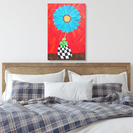 Ambrosino Art Blauwe Bloem Vaas Muur Canvas (Insitu (Slaapkamer))