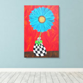 Ambrosino Art Blauwe Bloem Vaas Muur Canvas Afdruk (Insitu (Houten vloer))