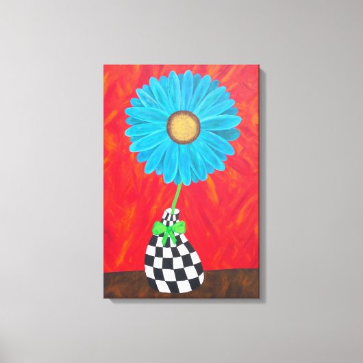 Ambrosino Art Blauwe Bloem Vaas Muur Canvas Afdruk (Voorkant)