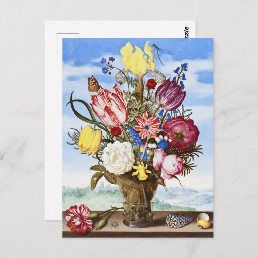 Ambrosius Bosschaert Bouquet op de rand van een ra Briefkaart (Voorkant / Achterkant)