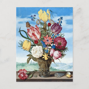 Ambrosius Bosschaert Bouquet op de rand van een ra Briefkaart