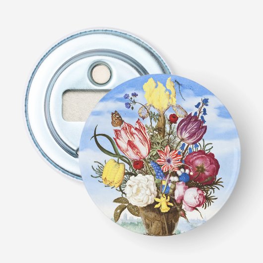 Ambrosius Bosschaert Bouquet op de rand van een ra Button Flesopener (Voorkant)