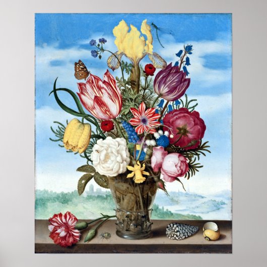 Ambrosius Bosschaert Bouquet op de rand van een ra Poster (Voorkant)