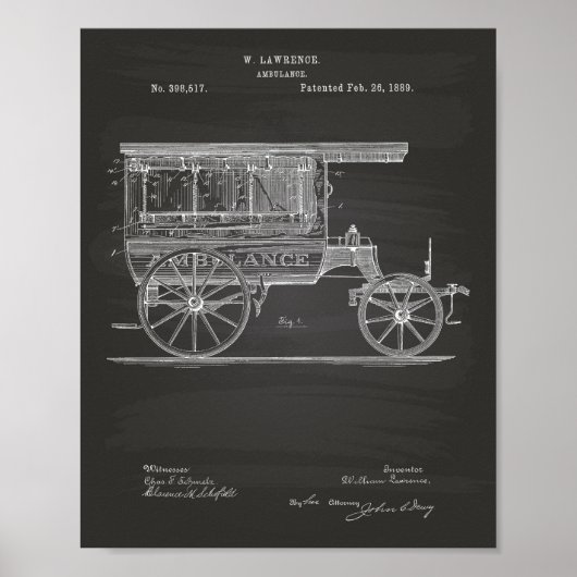Ambulance 1889 Patent Art Chalkboard Poster (Voorkant)