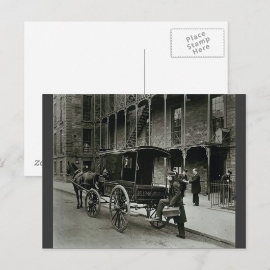 Ambulance Bellevue Hospital, New York City 1895 Briefkaart (Voorkant / Achterkant)