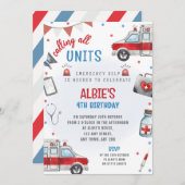 Ambulance Birthday Invite First Responder Medic Kaart (Voorkant / Achterkant)