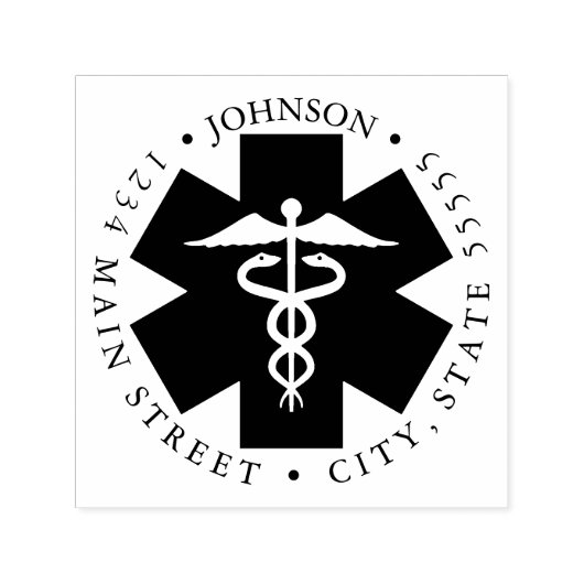 Ambulance Black Star of Life Retourlabel Zelfinktende Stempel (Design)