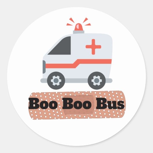 Ambulance Boo Boo Bus, EMS Humor Ronde Sticker (Voorkant)