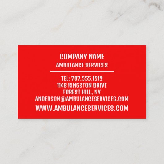 Ambulance Design, EMT, Paramedic Visitekaartje (Achterkant)