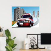 Ambulance in de stad poster (Thuiskantoor)